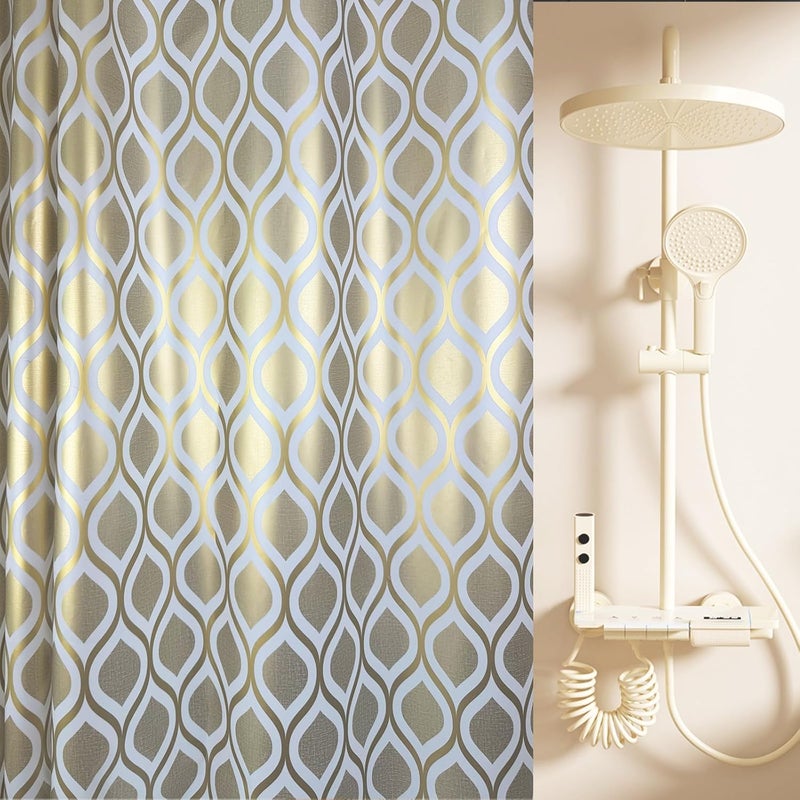 TRIMENGO Plastic Shower Curtain Liner, Gold Striped Pattern, Waterproof Printed PEVA Shower Curtain with Design, Rustproof Grommets, Standard Size 70x72 Bathtub Curtain for Bathroom (Pack of 1) - Image 1